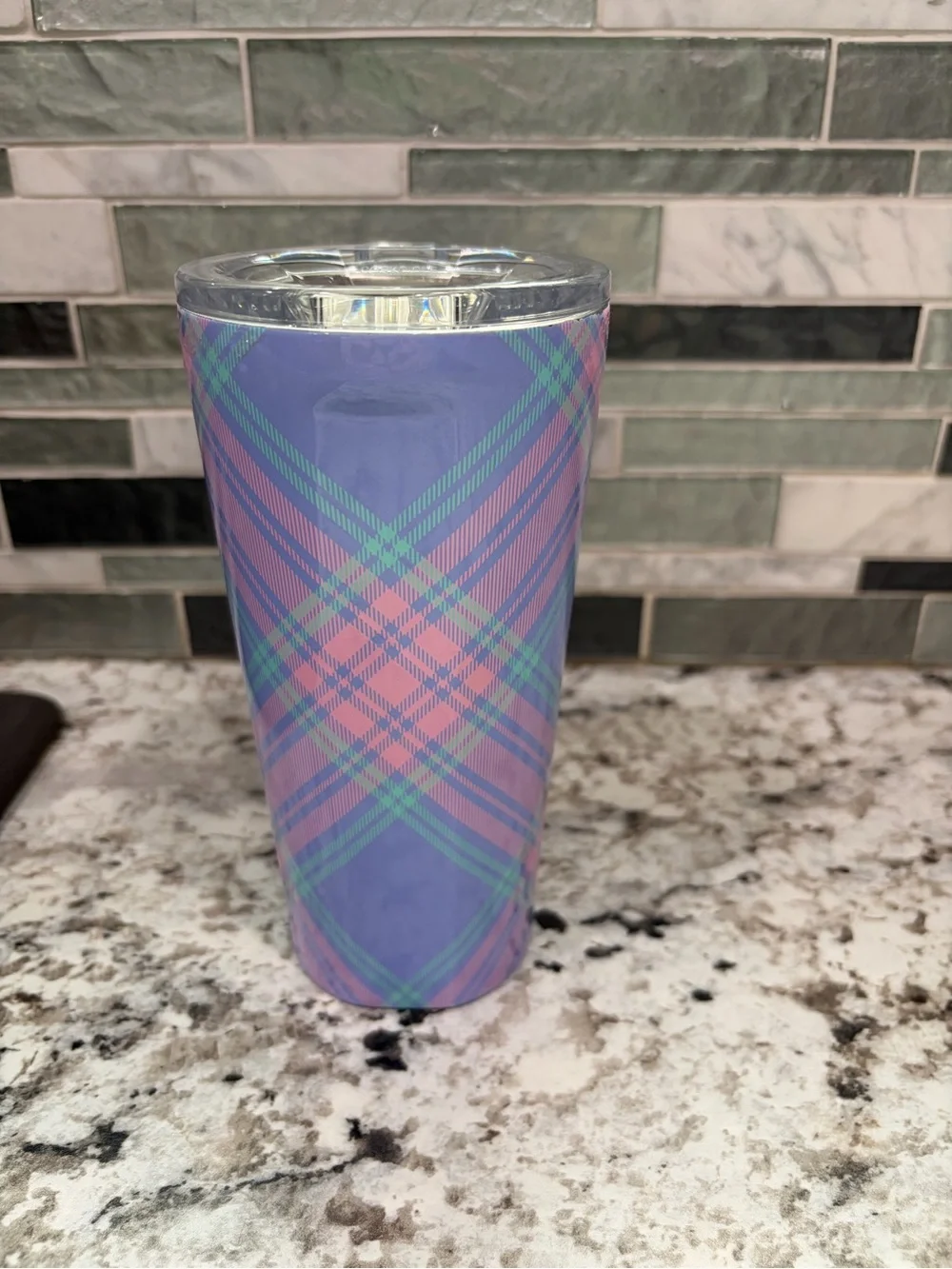 Corkcicle Lavender Plaid Travel Tumbler with Pink & Mint Accents*